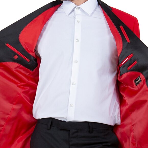 Mens Red Blazer Modern and Slim Fit w/ Satin Notch Lapel - Picture 4 of 6